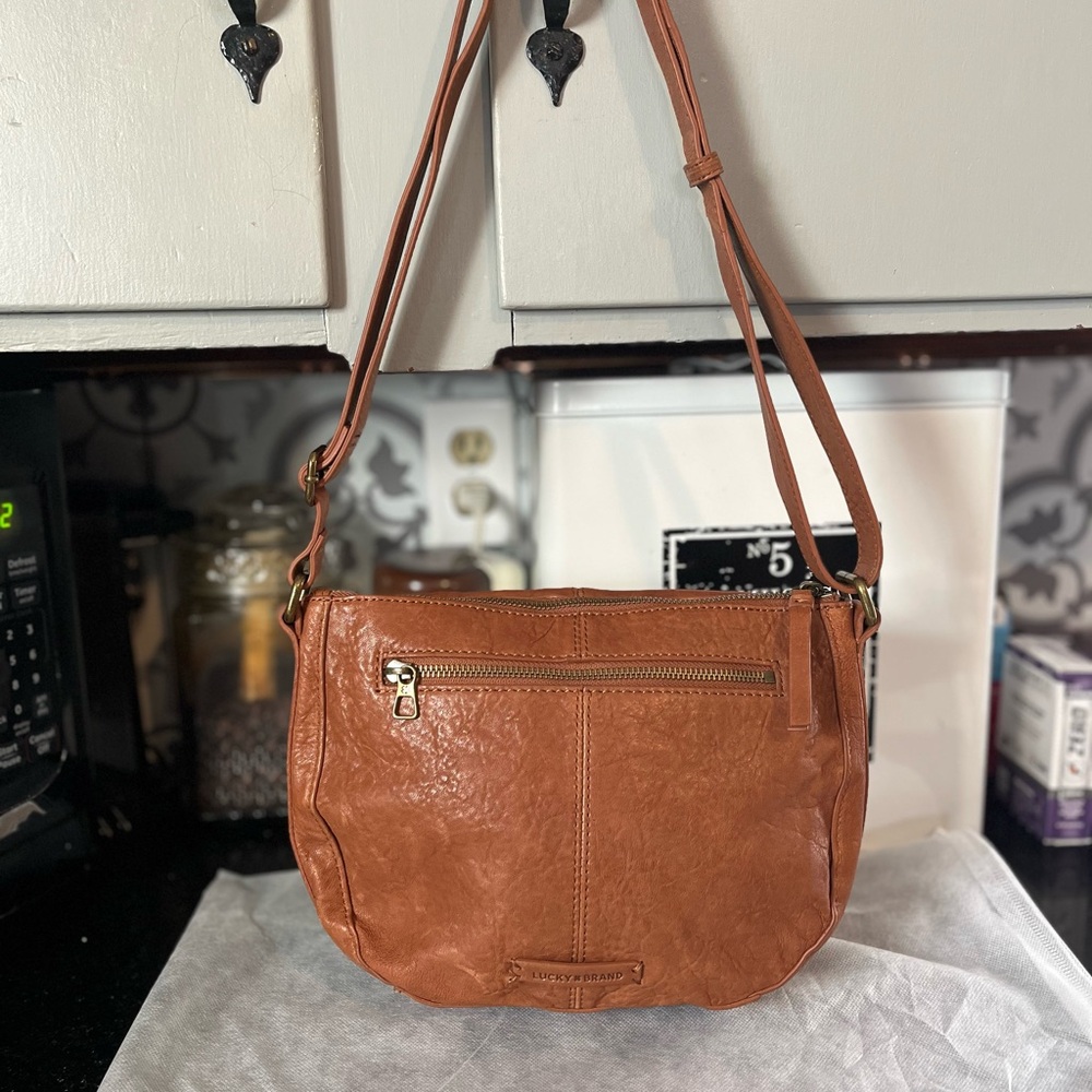 Lucky Brand Cognac Leather Crossbody Bag - Multi Pocket